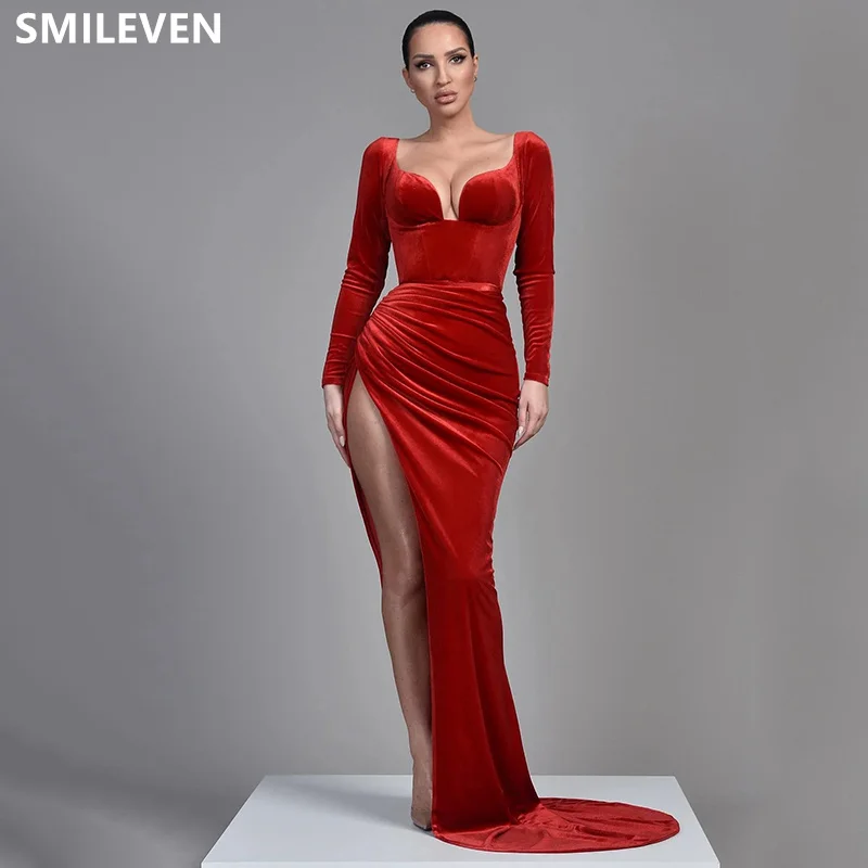 Smileven Red Mermaid V-Neck Prom Dress Sexy High Side Spilt Formal Evening Gowns Backless Wedding Party Dress Customized 2024
Smileven Red Mermaid V-Neck Prom Dress Sexy High Side Spilt Formal Evening Gowns Backless Wedding Party Dress Customized 2024