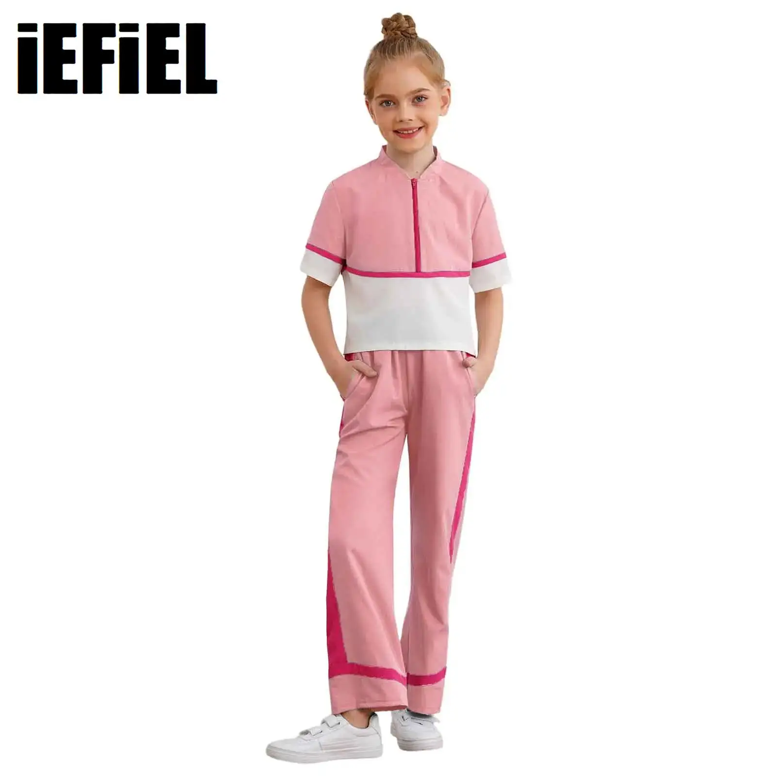 Kids Girls Two-Piece Set Color Block Patchwork T-shirt Casual Zipper Stand Collar Short Sleeve Tops with Straight-Leg Pants
Kids Girls Two-Piece Set Color Block Patchwork T-shirt Casual Zipper Stand Collar Short Sleeve Tops with Straight-Leg Pants