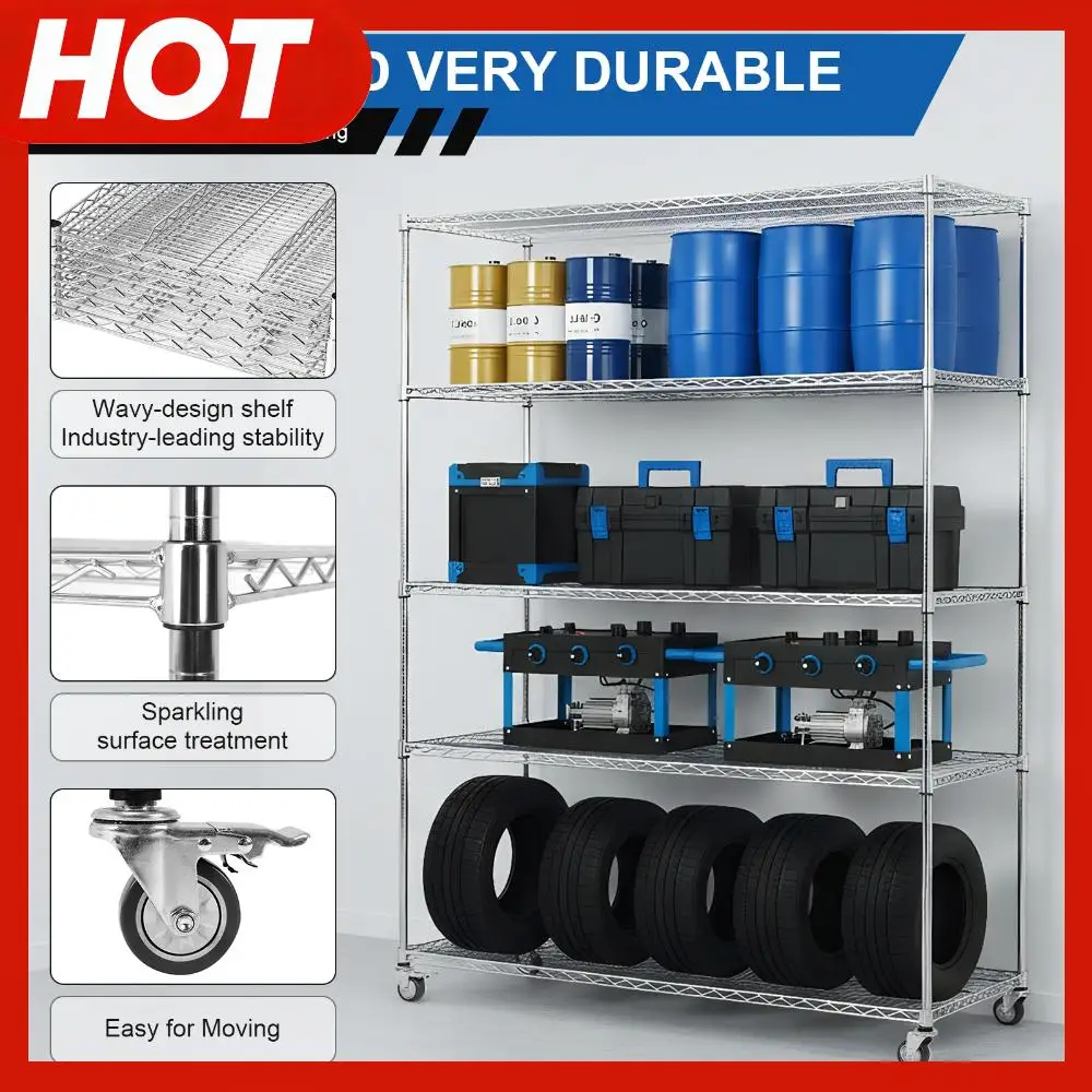 5 Tier 7500lbs Capacity Metal Shelf Wire Rack with Wheels & Shelf Liner Garage Shelving for Pantry Garage Commercial Industrials
5 Tier 7500lbs Capacity Metal Shelf Wire Rack with Wheels & Shelf Liner Garage Shelving for Pantry Garage Commercial Industrials