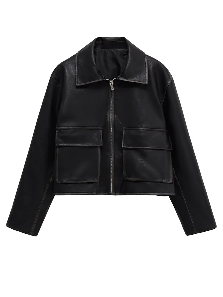 European style new women's fashion versatile temperament solid color lapel patch pocket leather jacket
European style new women's fashion versatile temperament solid color lapel patch pocket leather jacket