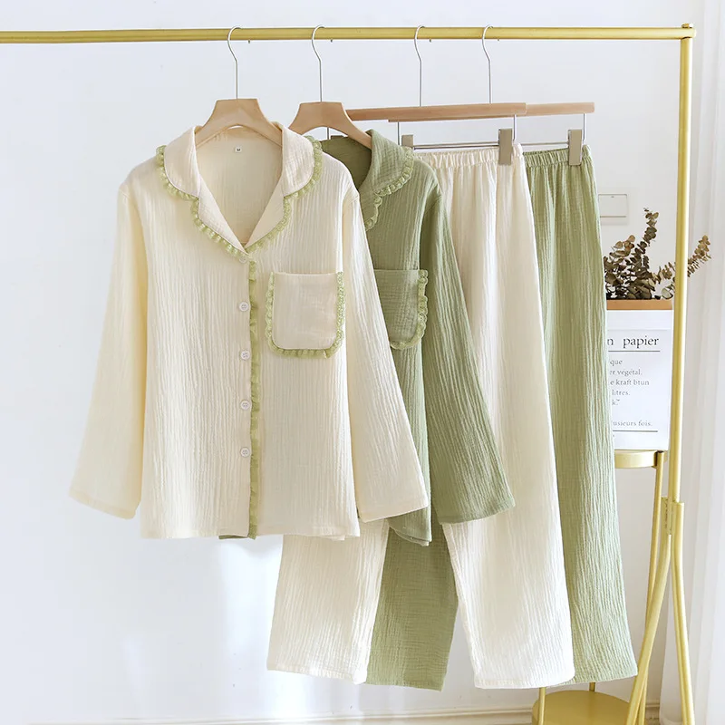 Весенне-осенние новые пижамы, брюки с длинными рукавами, двухсекционный женский повседневный кардиган из 100% хлопка, домашний костюм
Весенне-осенние новые пижамы, брюки с длинными рукавами, двухсекционный женский повседневный кардиган из 100% хлопка, домашний костюм