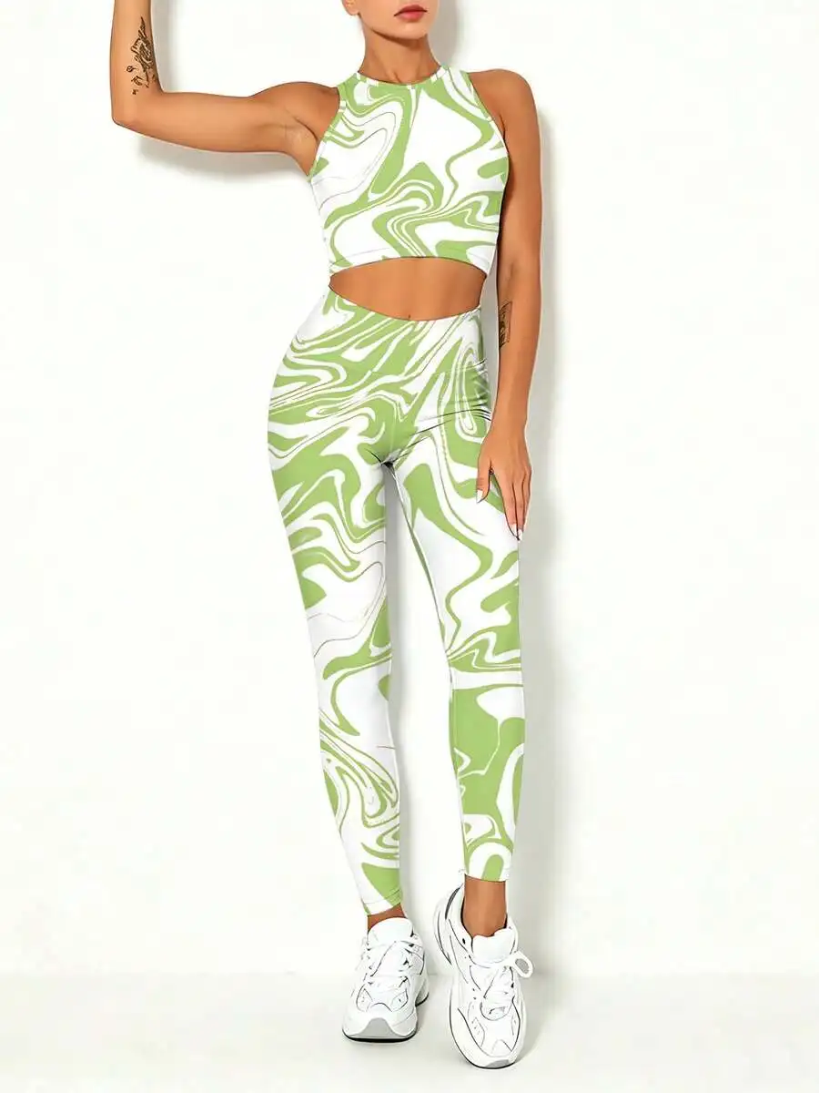 2pcs Women Yoga Set Breathable High Waisted Leggings And Cropped Sleeveless Top All Over Print Sportswear
2pcs Women Yoga Set Breathable High Waisted Leggings And Cropped Sleeveless Top All Over Print Sportswear