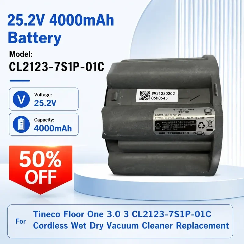 25.2V 4000mAh Battery For Tineco Floor One 3.0 3 CL2123-7S1P-01C Cordless Wet Dry Vacuum Cleaner Replacement
25.2V 4000mAh Battery For Tineco Floor One 3.0 3 CL2123-7S1P-01C Cordless Wet Dry Vacuum Cleaner Replacement