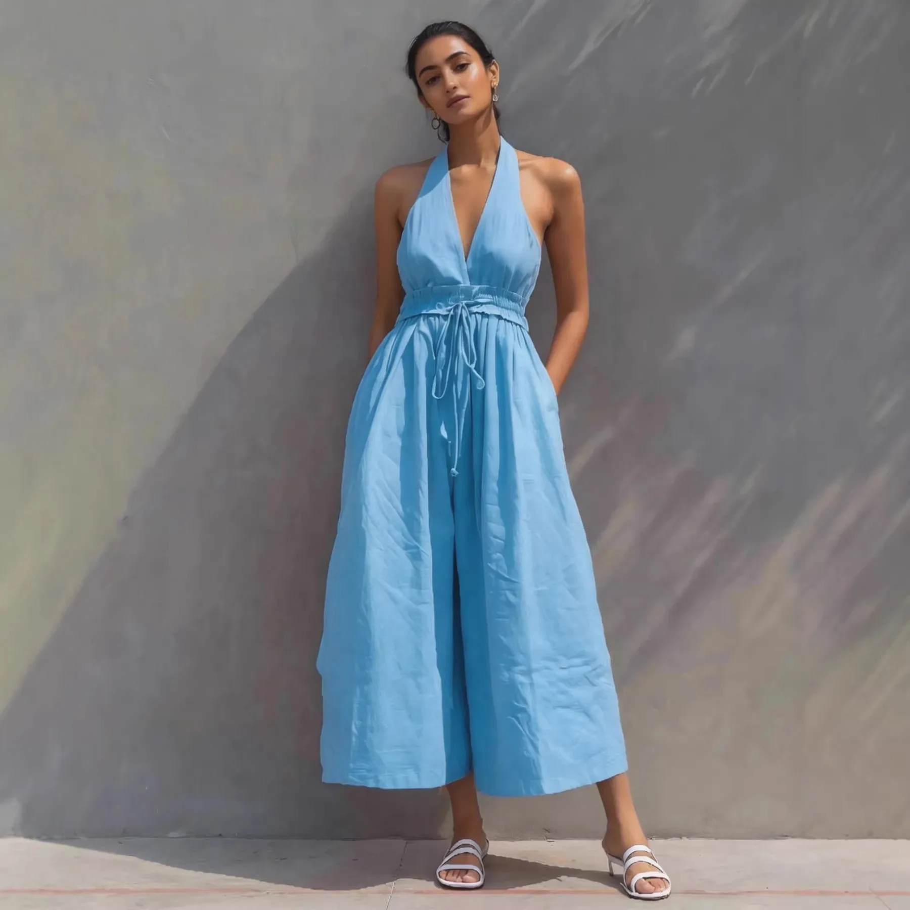Women's Summer Jumpsuit V Neck Sleeveless Tie Waist Romper Light Blue Wide Leg Elastic Waist Emerald Green Maxi
Women's Summer Jumpsuit V Neck Sleeveless Tie Waist Romper Light Blue Wide Leg Elastic Waist Emerald Green Maxi