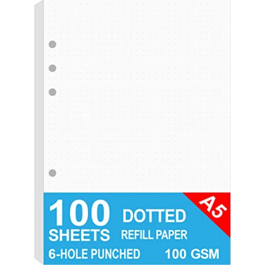 A5 Dotted Paper, Refills for Filofax Planner, Organizer, Binders, 6 Hole Punched, /200 Pages, 100gsm, White, 5.8 x 8.2 Inch
A5 Dotted Paper, Refills for Filofax Planner, Organizer, Binders, 6 Hole Punched, /200 Pages, 100gsm, White, 5.8 x 8.2 Inch