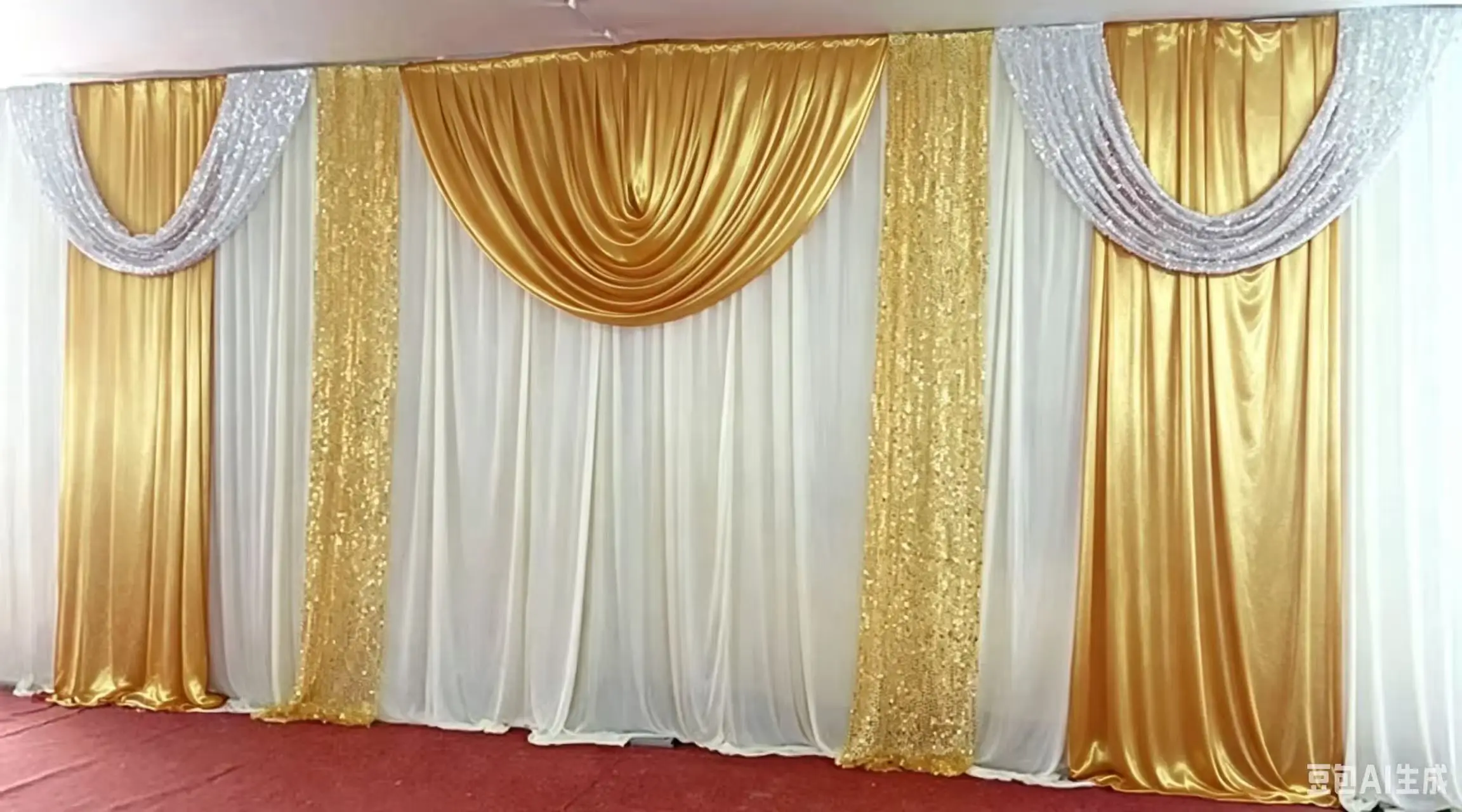 3x6M/10x20FT Luxury Theater Stage Golden Curtain Background White Curtain Backdrop for Events Graduation Prom Wedding Ceremony
3x6M/10x20FT Luxury Theater Stage Golden Curtain Background White Curtain Backdrop for Events Graduation Prom Wedding Ceremony