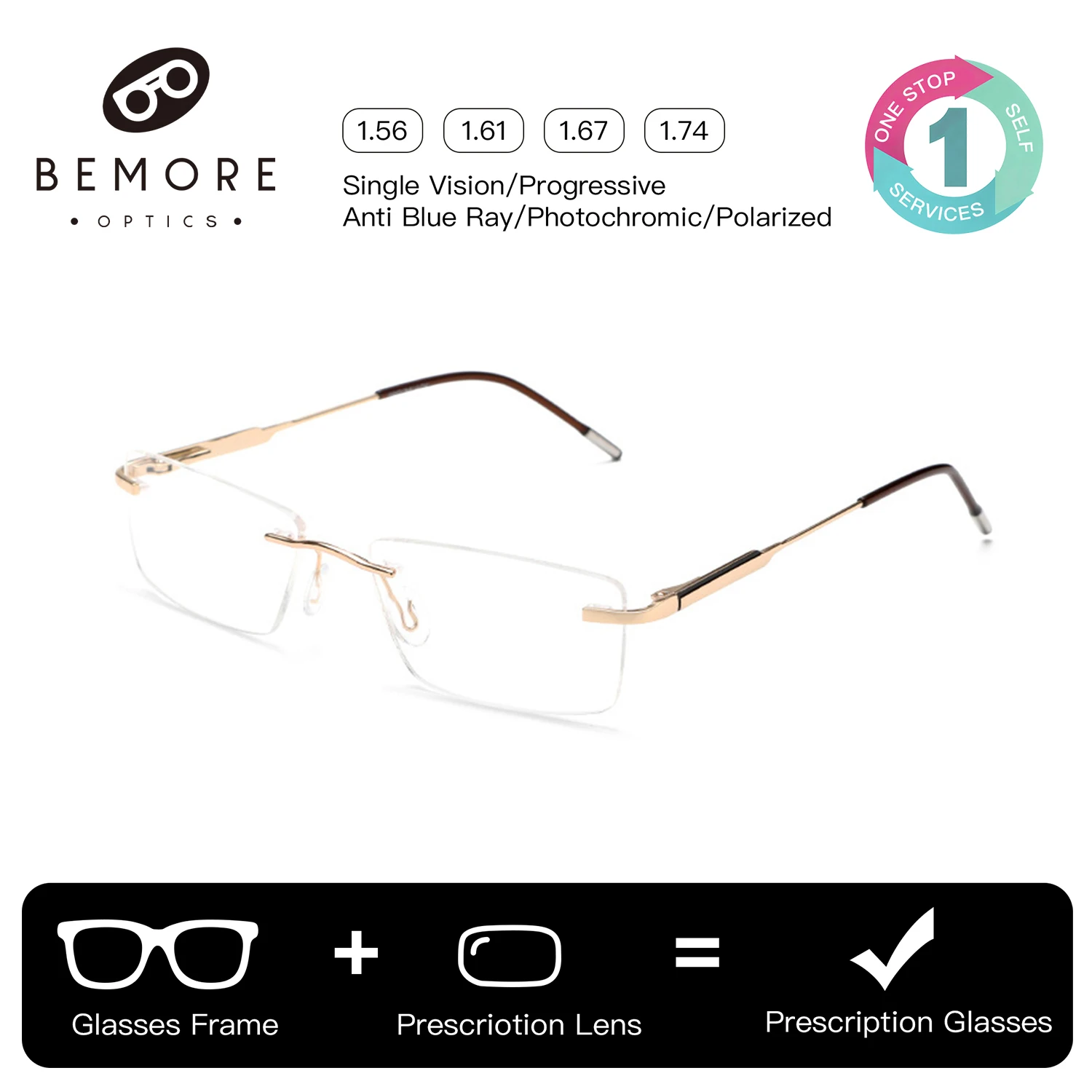 BEMORE Rimless Medical Prescription Eyeglasses For Unisex Men Women Alloy Photochromic Anti Blue Light Optical Glasses
BEMORE Rimless Medical Prescription Eyeglasses For Unisex Men Women Alloy Photochromic Anti Blue Light Optical Glasses