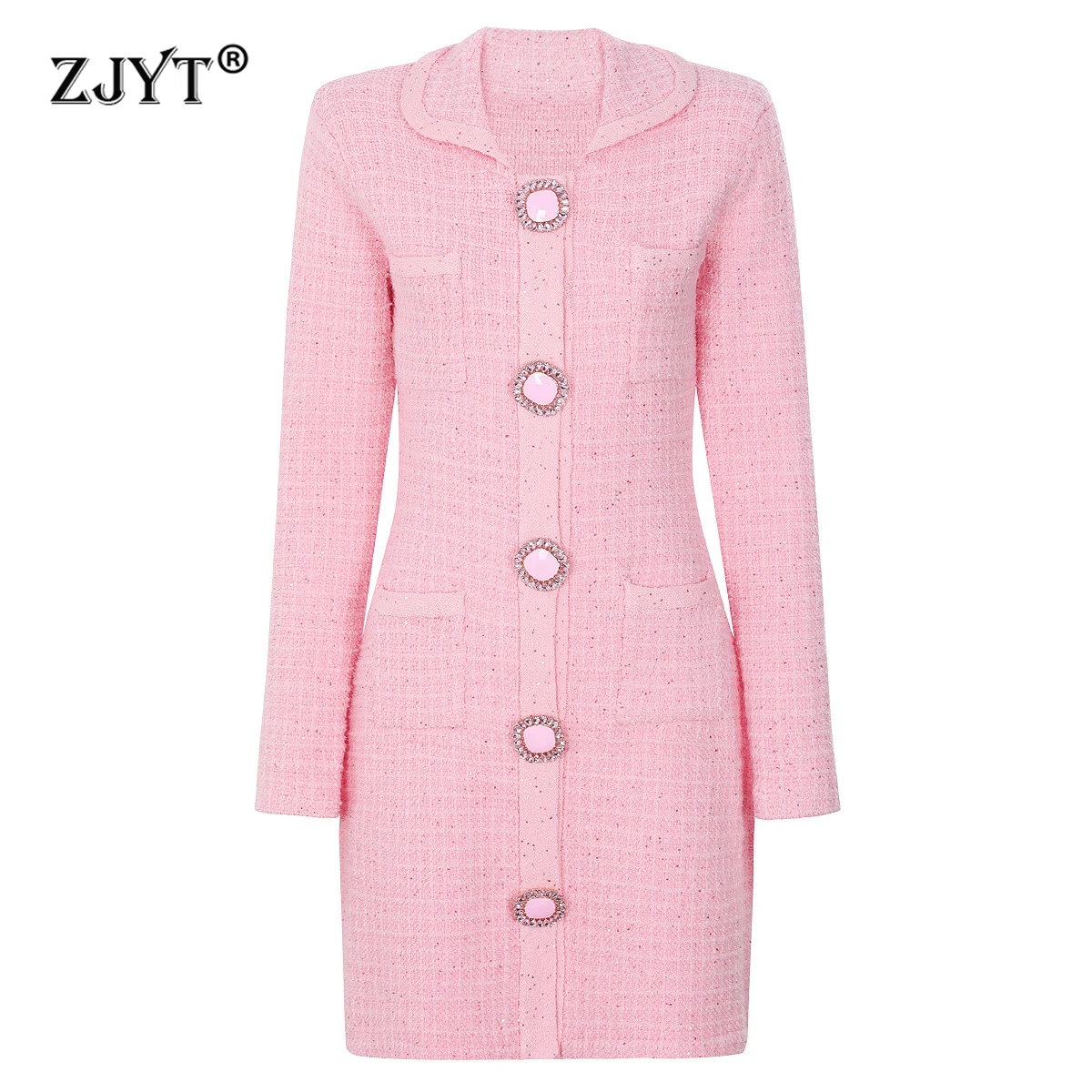 ZJYT Autumn Winter Knitting Sweater Dresses for Women 2025 New Long Sleeve Single Breasted Pink Party Dress Female Clothes
ZJYT Autumn Winter Knitting Sweater Dresses for Women 2025 New Long Sleeve Single Breasted Pink Party Dress Female Clothes