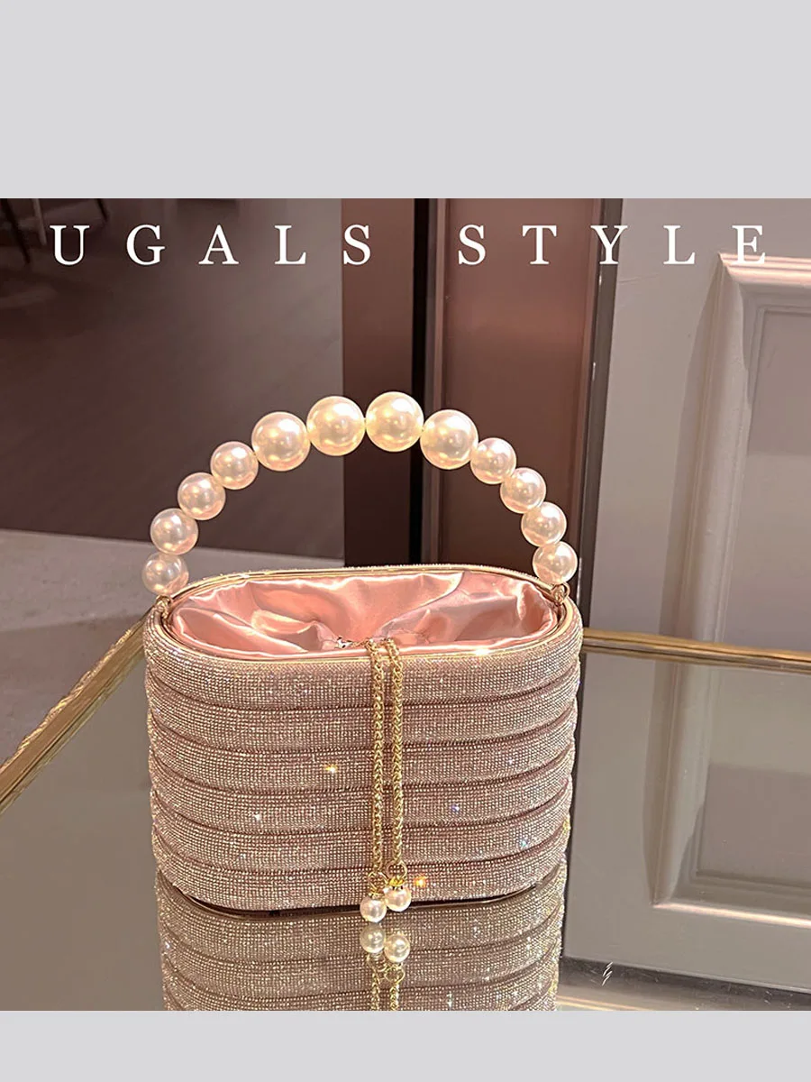 UGALS Fairy Metal Diamond Bucket Handbag Pearl Basket Crossbody Bag for Party Elegant Glittering Drill Soft Handle Sweet Lady
UGALS Fairy Metal Diamond Bucket Handbag Pearl Basket Crossbody Bag for Party Elegant Glittering Drill Soft Handle Sweet Lady