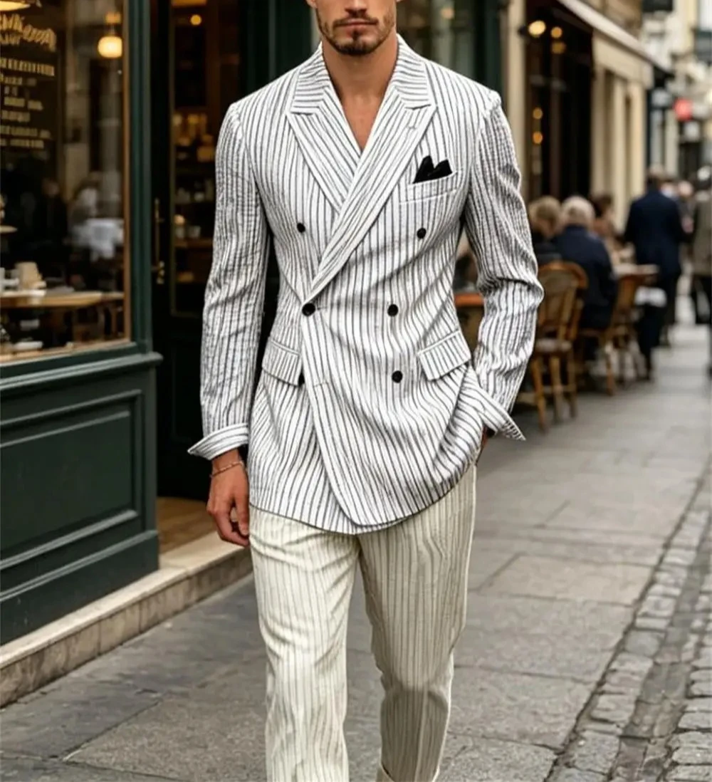 Men's Striped Double Breasted Blazer Business Casual Suit Jacket and Pants Beach Vacation Special Occasions Daily Wear 2 pieces
Men's Striped Double Breasted Blazer Business Casual Suit Jacket and Pants Beach Vacation Special Occasions Daily Wear 2 pieces