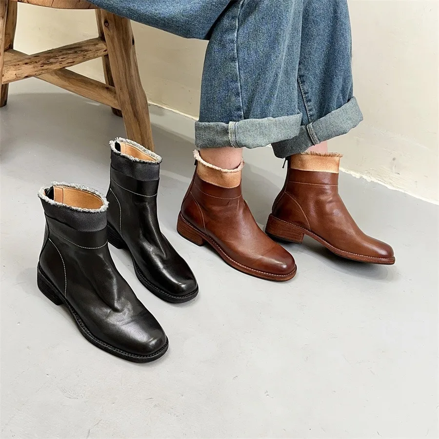 Birkuir Retro Sewing Ankle Boots For Women Back Zip High Top Round Toe Mid Heel Boots Genuine Leather Luxury Sewing Short Boots
Birkuir Retro Sewing Ankle Boots For Women Back Zip High Top Round Toe Mid Heel Boots Genuine Leather Luxury Sewing Short Boots
