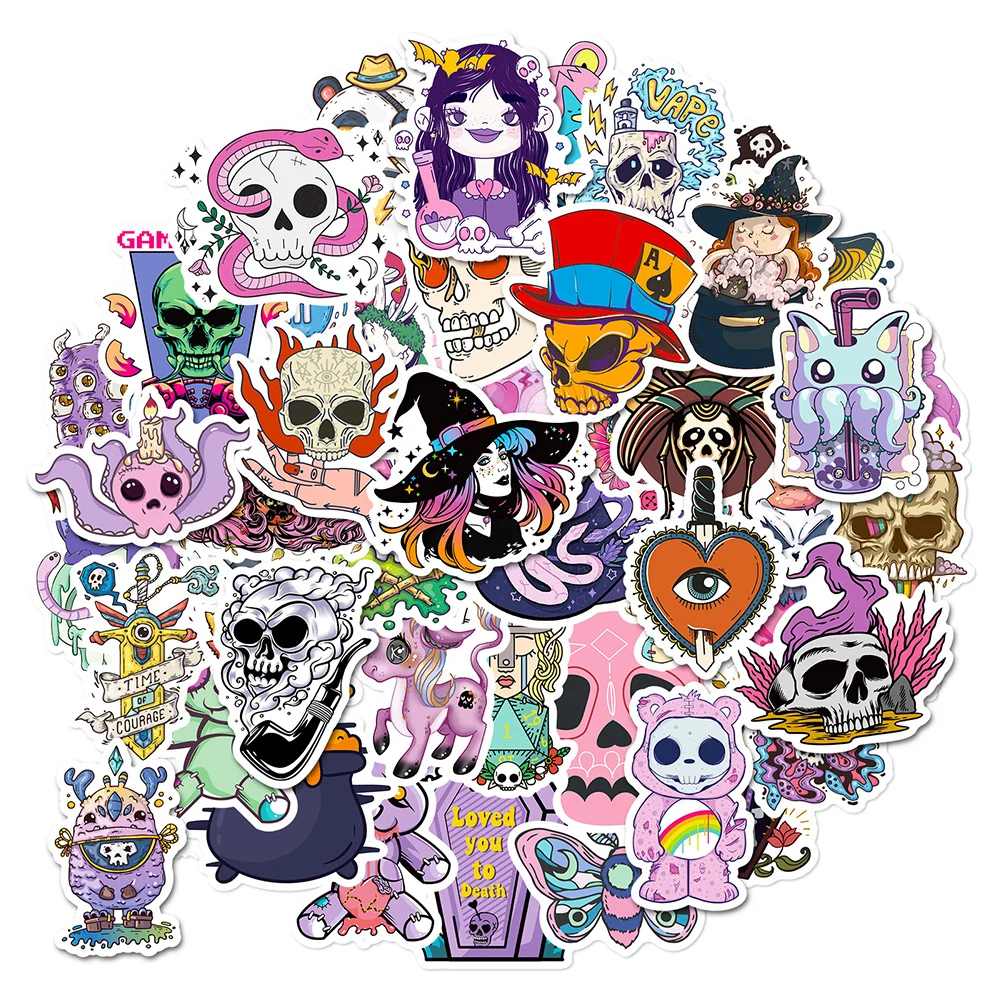 10/30/50PCS Gothic Skull Witch Cartoon Stickers Aesthetic Horror Anime Decals DIY Skateboard Laptop Car Cool Sticker for Kid Toy
10/30/50PCS Gothic Skull Witch Cartoon Stickers Aesthetic Horror Anime Decals DIY Skateboard Laptop Car Cool Sticker for Kid Toy