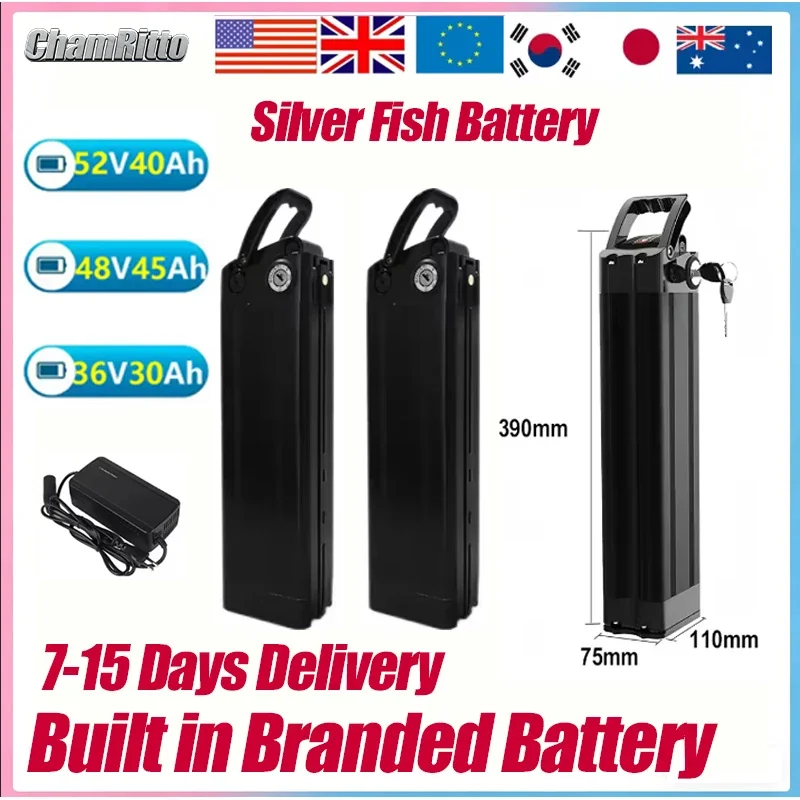 Champion36V/48V/52V/60V/72V E Bike Silver Fish 30ah 40ah 50ah Lithium Battery High-Capacity High-Power Battery Bottom 2-Pin Powe
Champion36V/48V/52V/60V/72V E Bike Silver Fish 30ah 40ah 50ah Lithium Battery High-Capacity High-Power Battery Bottom 2-Pin Powe
