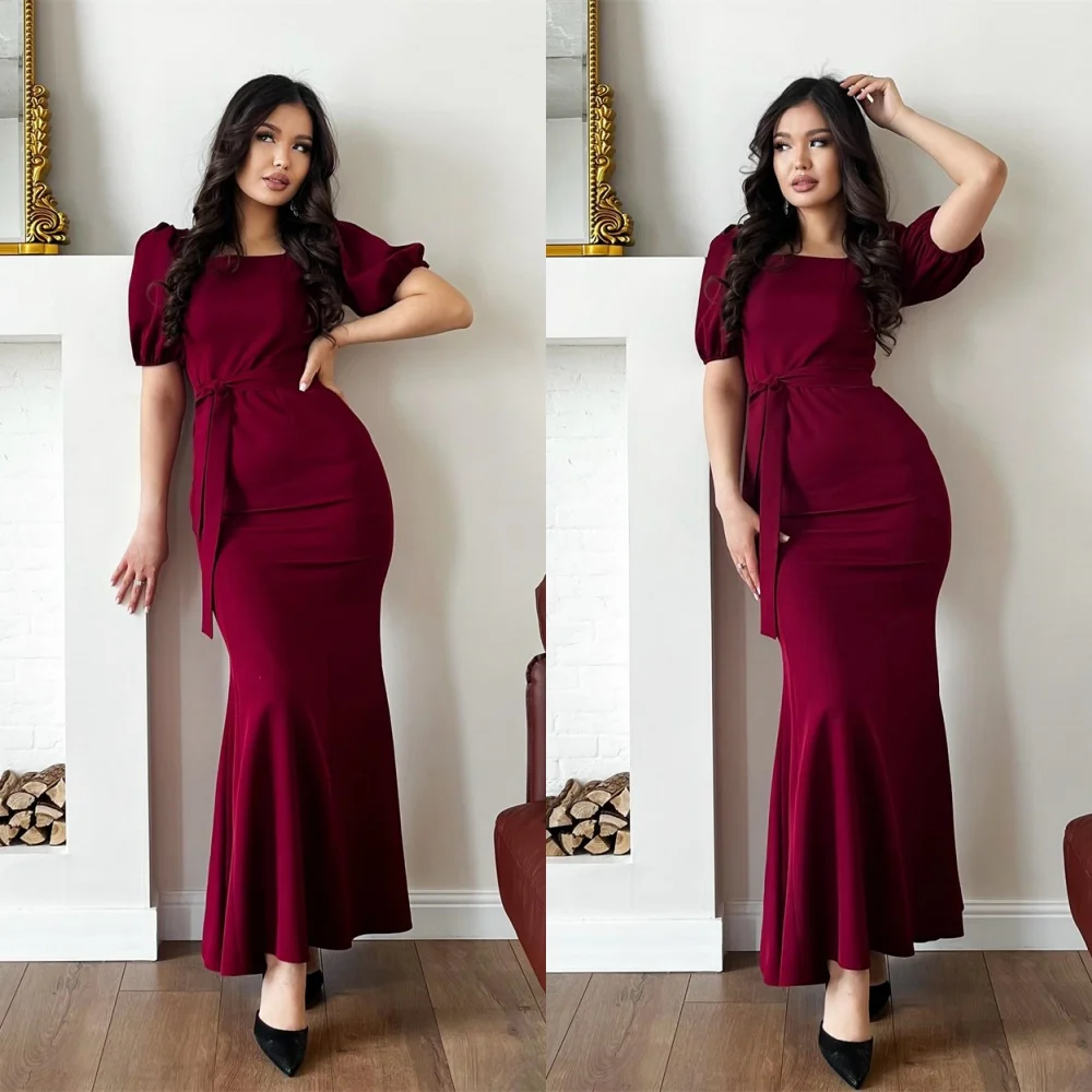 Customized Exquisite Burgundy Jersey Evening Dress Temperament Square Collar Puff Sleeves Short Sleeves Bespoke Occasi
Customized Exquisite Burgundy Jersey Evening Dress Temperament Square Collar Puff Sleeves Short Sleeves Bespoke Occasi