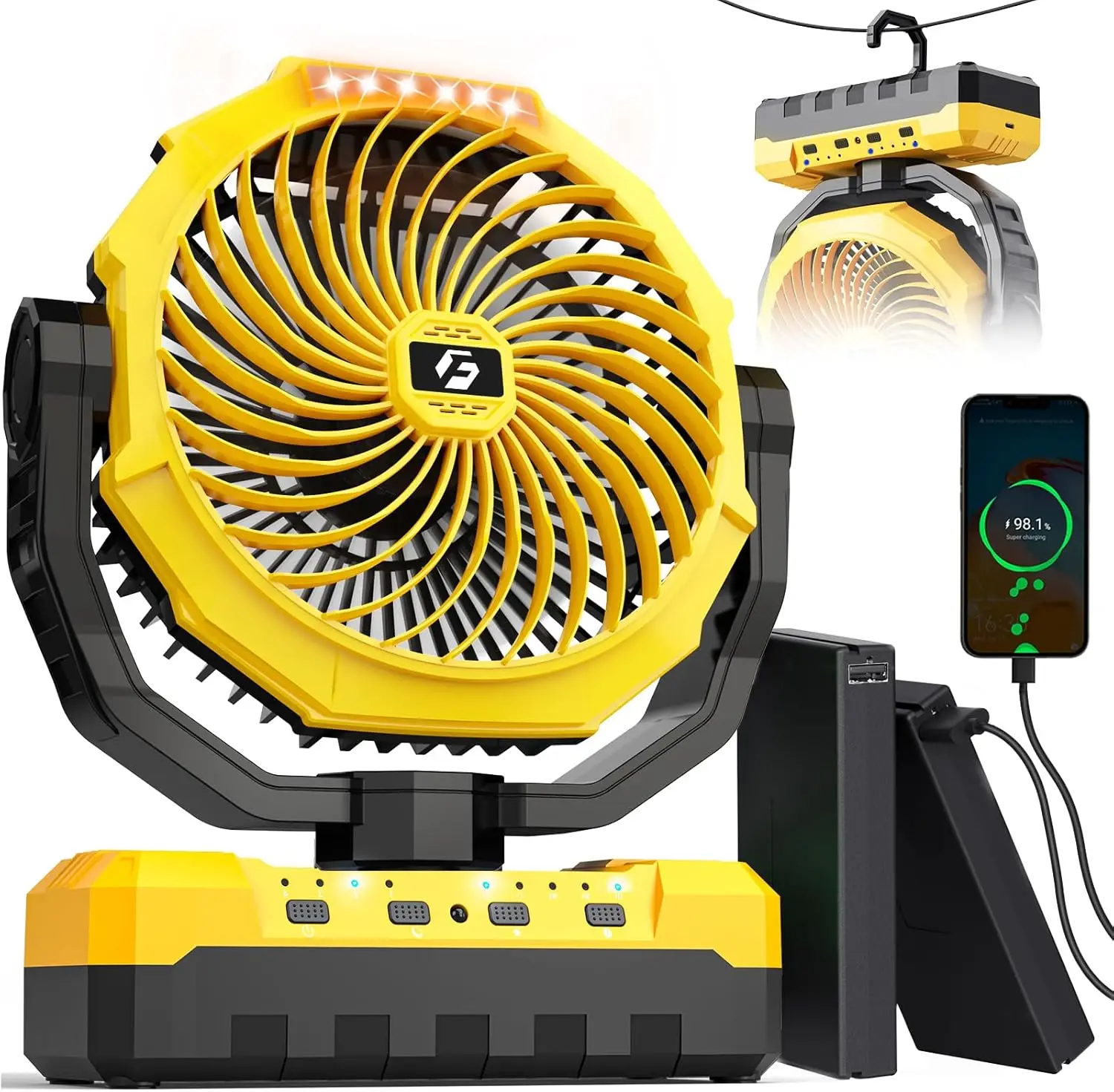 Rechargeable Camping Fan with 2 Detachable Batteries 48000mAh 150H Working Portable Battery Powered Fan with Hook Timers for
Rechargeable Camping Fan with 2 Detachable Batteries 48000mAh 150H Working Portable Battery Powered Fan with Hook Timers for