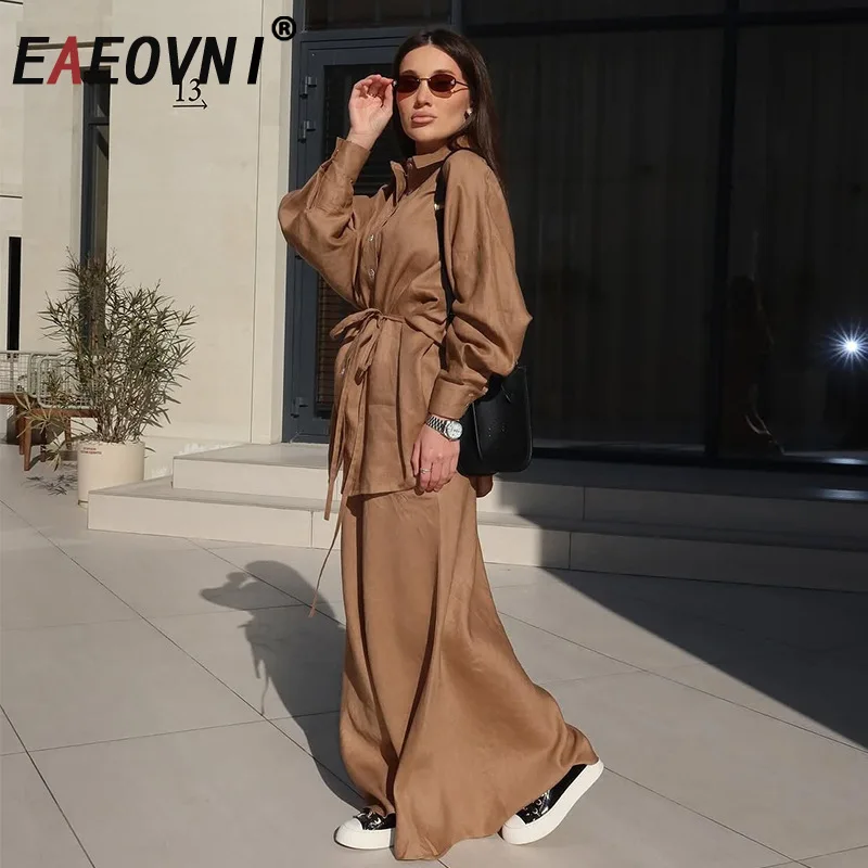 EAEOVNI Fashion Women Two Piece Set Casual Lace-up Waist Button Shirt + High Waist A Line Long Skirt Elegant 2025 New Clothing
EAEOVNI Fashion Women Two Piece Set Casual Lace-up Waist Button Shirt + High Waist A Line Long Skirt Elegant 2025 New Clothing