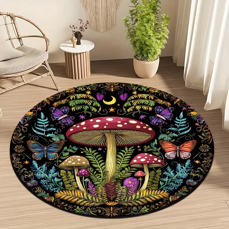 Mushrooms and Butterflies Flannel-printed round floor mats are slip-resistant Suitable for living bedroom terrace garden carpets
Mushrooms and Butterflies Flannel-printed round floor mats are slip-resistant Suitable for living bedroom terrace garden carpets