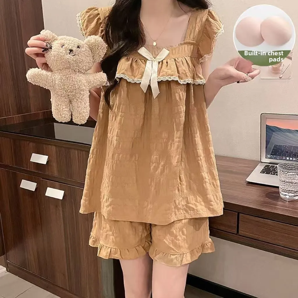 Ele Women's Summer Spwear with Chest Pad Small Flng Sve Square Collar Khaki ort Home Clothes Thin ort Pants
Ele Women's Summer Spwear with Chest Pad Small Flng Sve Square Collar Khaki ort Home Clothes Thin ort Pants
