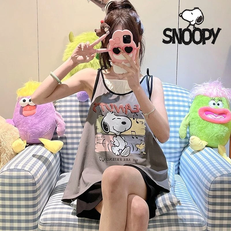 2pcs/set Kawaii Snoopy Pajamas Set Cartoon Cute Girls Printed Lace Up Vest Kawaii Summer Street Fashion Sleeveless Tank Top Gift
2pcs/set Kawaii Snoopy Pajamas Set Cartoon Cute Girls Printed Lace Up Vest Kawaii Summer Street Fashion Sleeveless Tank Top Gift