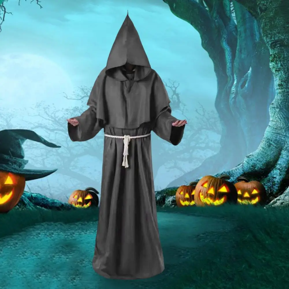Halloween Cape Set Wizard Halloween Cosplay Medieval Monk Friar Robe Hooded Tight Waist Priest Costume With Belt And Necklace
Halloween Cape Set Wizard Halloween Cosplay Medieval Monk Friar Robe Hooded Tight Waist Priest Costume With Belt And Necklace
