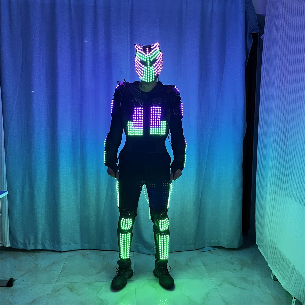 New Design Full Color LED Robot Suit Costumes Iron Man Clothes Lights Luminous Stage Dance Outwear Panther Mask Suit Clothes
New Design Full Color LED Robot Suit Costumes Iron Man Clothes Lights Luminous Stage Dance Outwear Panther Mask Suit Clothes