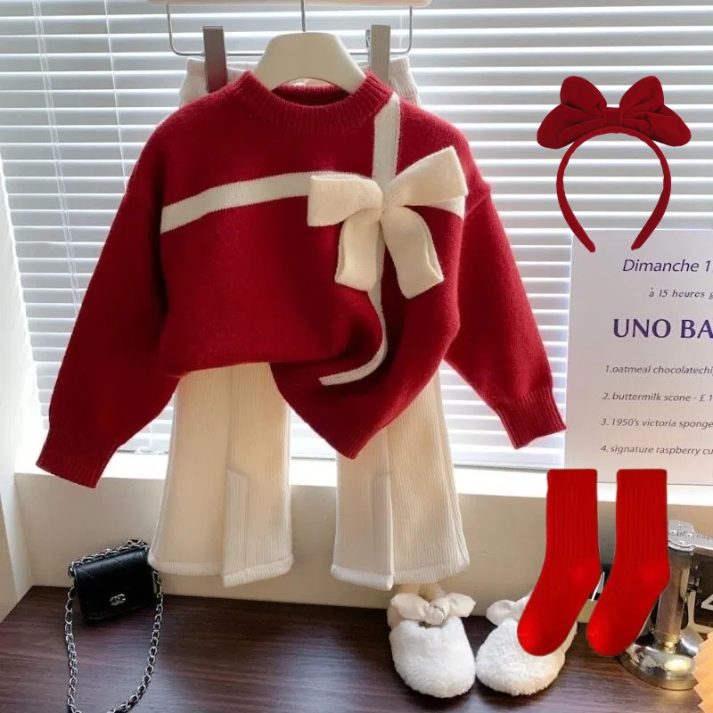 Girls New Year Red Costume Sweater White Pants with Socks Headwear Full Set Knitwear Coat Winter Warm Clothes Spring Festival
Girls New Year Red Costume Sweater White Pants with Socks Headwear Full Set Knitwear Coat Winter Warm Clothes Spring Festival