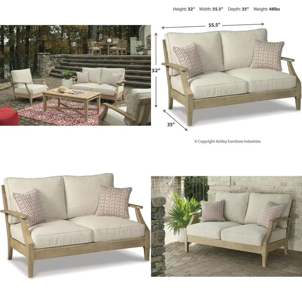 Cushioned Outdoor Loveseat with Nuvella Fabric, Protective Finish, Eucalyptus Wood, Beige, 55.5W x 35D x 32H
Cushioned Outdoor Loveseat with Nuvella Fabric, Protective Finish, Eucalyptus Wood, Beige, 55.5W x 35D x 32H