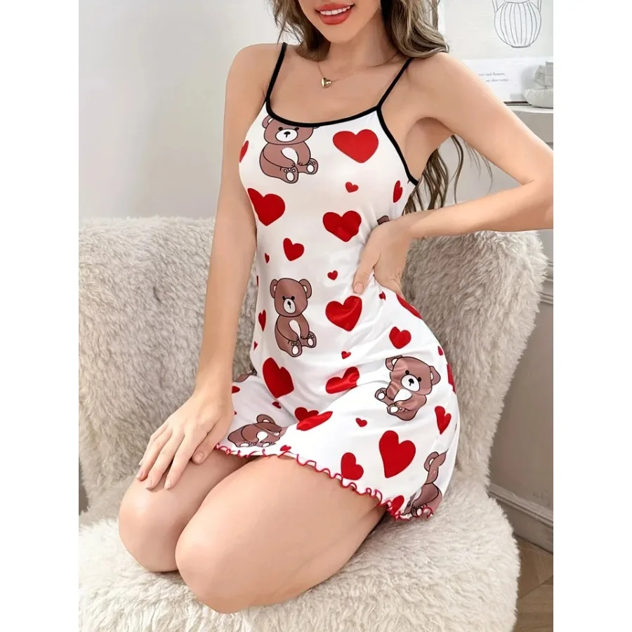 Cute Teddy Bear and Hearts Printed Nightgowns Women's Nighties Sleeveless Ruffled Hem Loungewear Sleepwear Nightdress
Cute Teddy Bear and Hearts Printed Nightgowns Women's Nighties Sleeveless Ruffled Hem Loungewear Sleepwear Nightdress