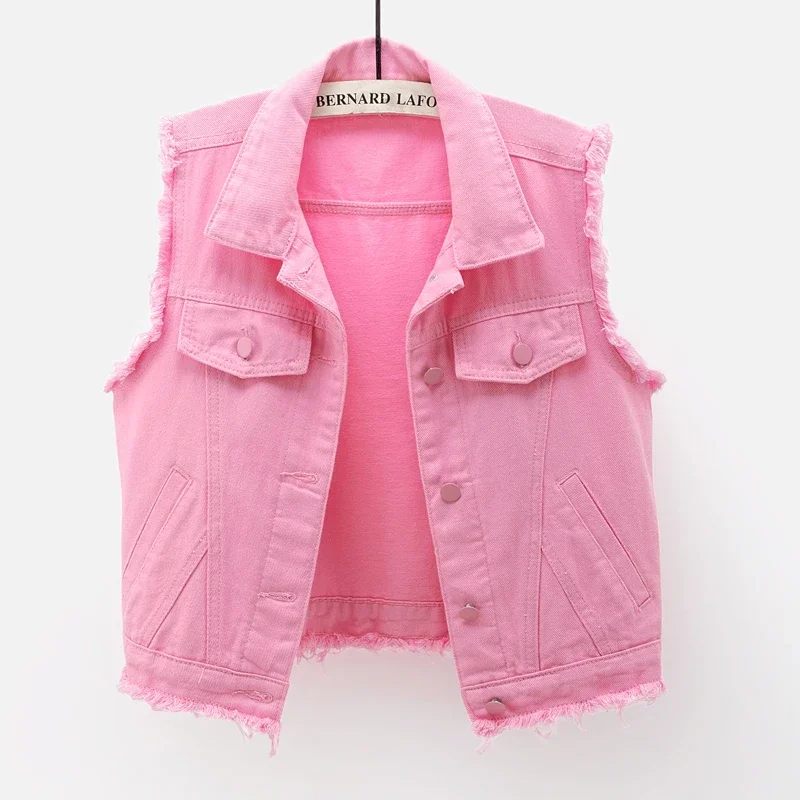 Fashion Women Pink White Denim Vest Burrs Waistcoat Spring Summer Loose Short Sleeveless Jacket Solid Color Jeans Vests Female
Fashion Women Pink White Denim Vest Burrs Waistcoat Spring Summer Loose Short Sleeveless Jacket Solid Color Jeans Vests Female