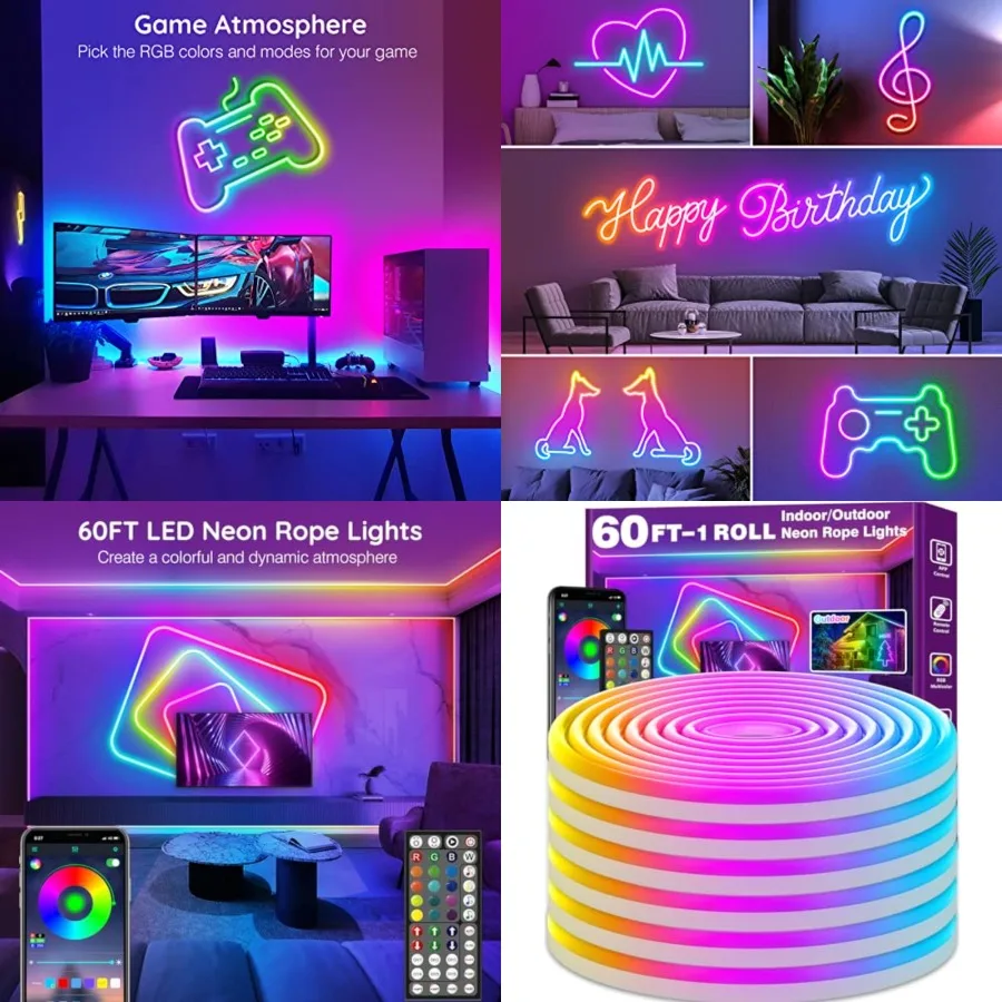 Led Neon Rope Lights 60Feet, Control with App/Remote, Flexible Led Rope Lights, Multiple Modes, IP68 Outdoor RGB Neon Lights Wa
Led Neon Rope Lights 60Feet, Control with App/Remote, Flexible Led Rope Lights, Multiple Modes, IP68 Outdoor RGB Neon Lights Wa