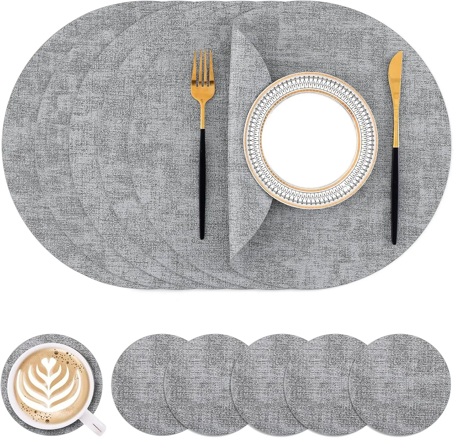 Round Faux Leather Placemats and Coasters, Washable Dual-Side Table Mats, Wipeable Heat-Resistant Dining Place Mats for Outdoor 
Round Faux Leather Placemats and Coasters, Washable Dual-Side Table Mats, Wipeable Heat-Resistant Dining Place Mats for Outdoor