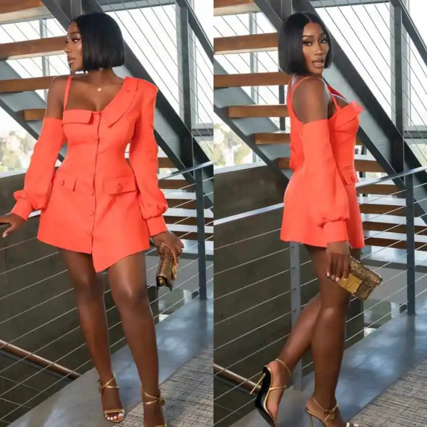 Chic Women Suits 1 Piece Dress Single Breasted Long Sleeve One Shoulder Fashionable Banquet Party Occasion Customized
Chic Women Suits 1 Piece Dress Single Breasted Long Sleeve One Shoulder Fashionable Banquet Party Occasion Customized