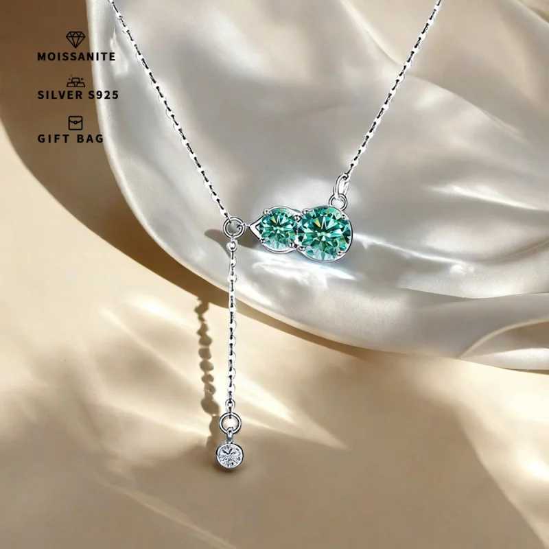 S925 silver plated platinum and golden round GRA Cyan Moissanite gourd shape pendant women's necklace fine jewelry Sinicism
S925 silver plated platinum and golden round GRA Cyan Moissanite gourd shape pendant women's necklace fine jewelry Sinicism
