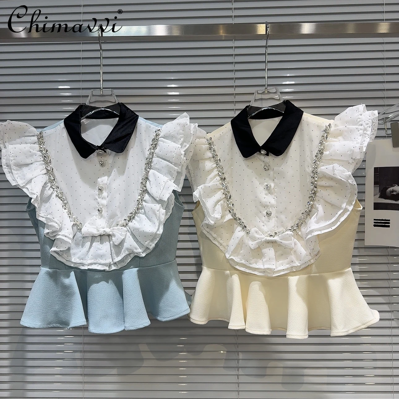 Women's Sweet Shirts 2024 Summer Clothes New French Fashion Rhinestone Beaded Chiffon Lace Sleeveless Blouse Elegant Ladies Top
Women's Sweet Shirts 2024 Summer Clothes New French Fashion Rhinestone Beaded Chiffon Lace Sleeveless Blouse Elegant Ladies Top