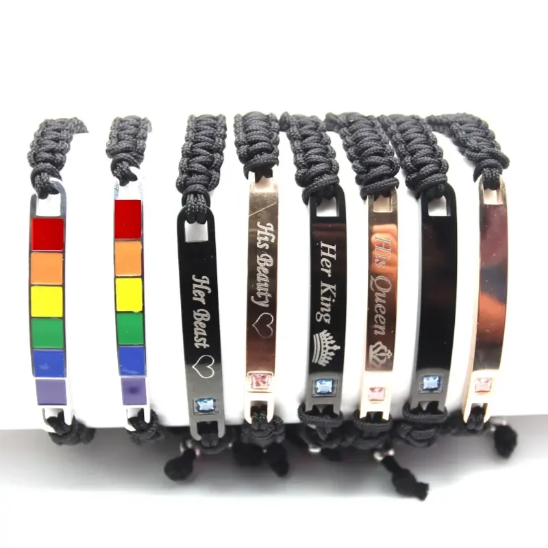 European And American Hot Sale Hip-Hop Couple Bracelet HandWoven Black Rope Adjustable Stainless Steel Bangle Bracelets
European And American Hot Sale Hip-Hop Couple Bracelet HandWoven Black Rope Adjustable Stainless Steel Bangle Bracelets