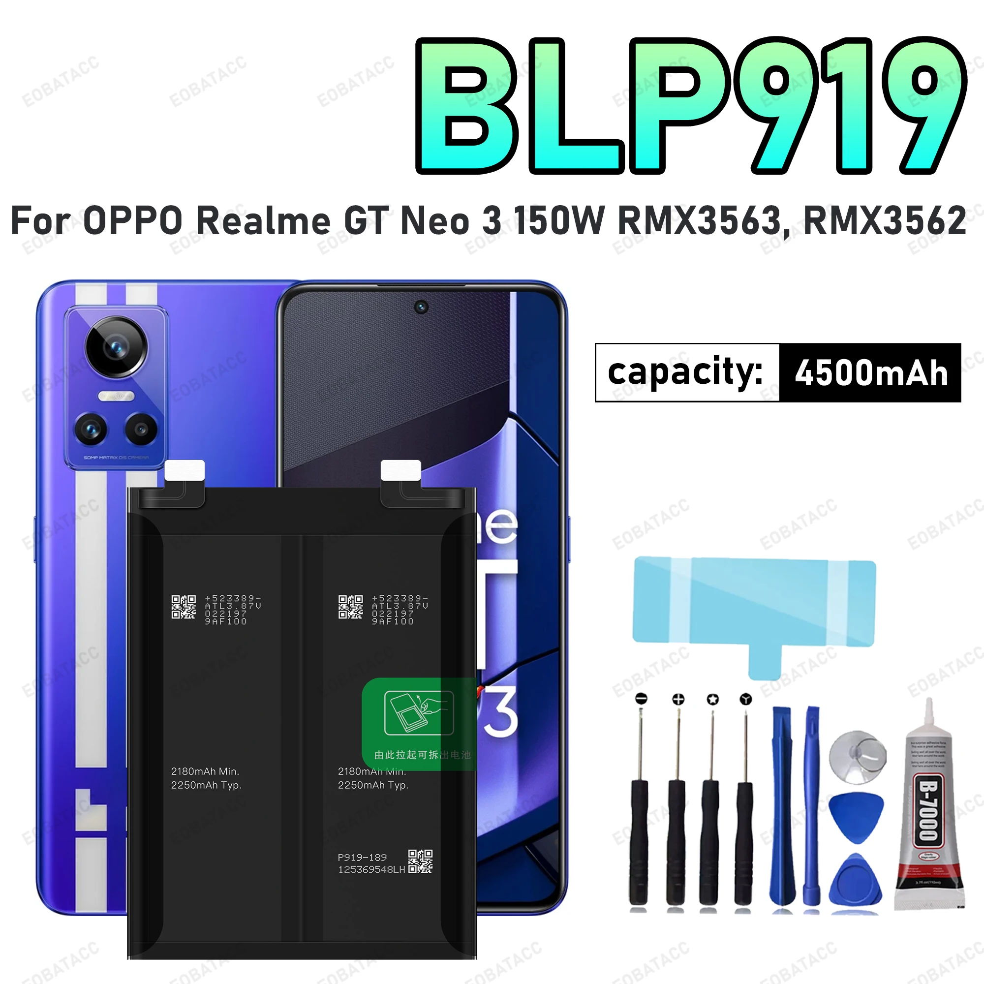 100% новый высококачественный аккумулятор BLP919 для OPPO Realme GT Neo 3 150 Вт 4500 мАч, аккумулятор для мобильного телефона + бесплатные инструменты 
100% новый высококачественный аккумулятор BLP919 для OPPO Realme GT Neo 3 150 Вт 4500 мАч, аккумулятор для мобильного телефона + бесплатные инструменты
