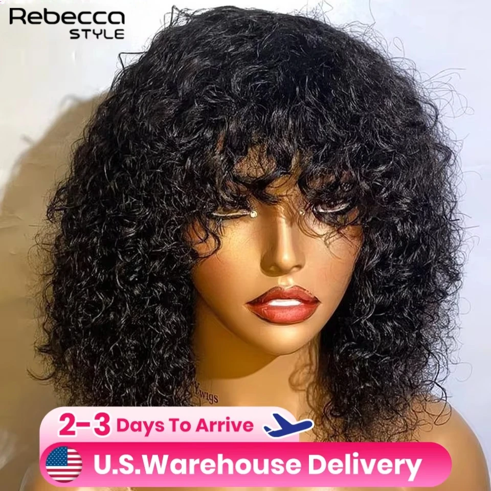 Short Curly Bob Ship By USA Curly Human Hair Wig With Bangs Pixie Bob Cut Glueless Wigs Water Wave Full Machine Wigs For Women
Short Curly Bob Ship By USA Curly Human Hair Wig With Bangs Pixie Bob Cut Glueless Wigs Water Wave Full Machine Wigs For Women