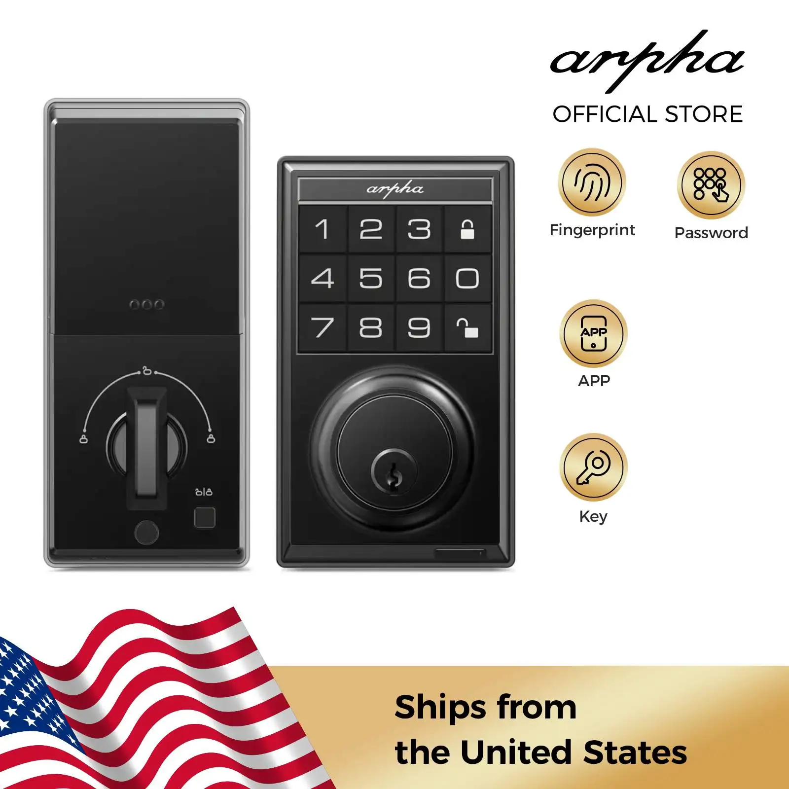 Arpha Smart Door Lock D100 Smart Keyless Electronic Door Lock with 100 User Codes Auto-Lock Anti-Peeping Passwords Easy Install
Arpha Smart Door Lock D100 Smart Keyless Electronic Door Lock with 100 User Codes Auto-Lock Anti-Peeping Passwords Easy Install