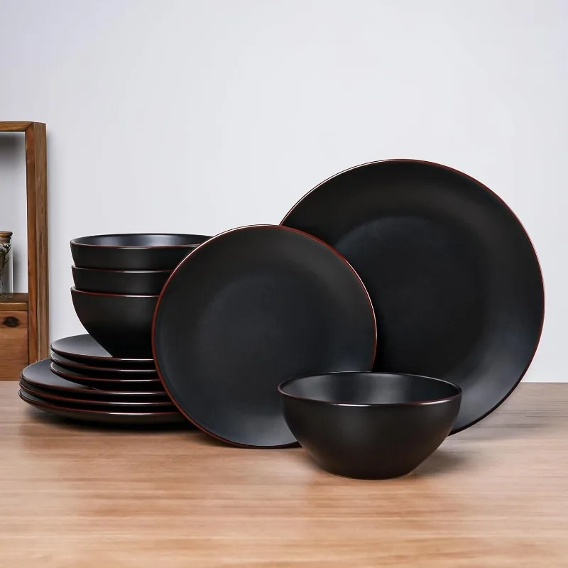 Venus Plates and Bowls Sets, 12 Pieces Stoneware Dinnerware Sets, Dishes Set for 4, Microwave and Dishwasher Safe, Matte Black
Venus Plates and Bowls Sets, 12 Pieces Stoneware Dinnerware Sets, Dishes Set for 4, Microwave and Dishwasher Safe, Matte Black