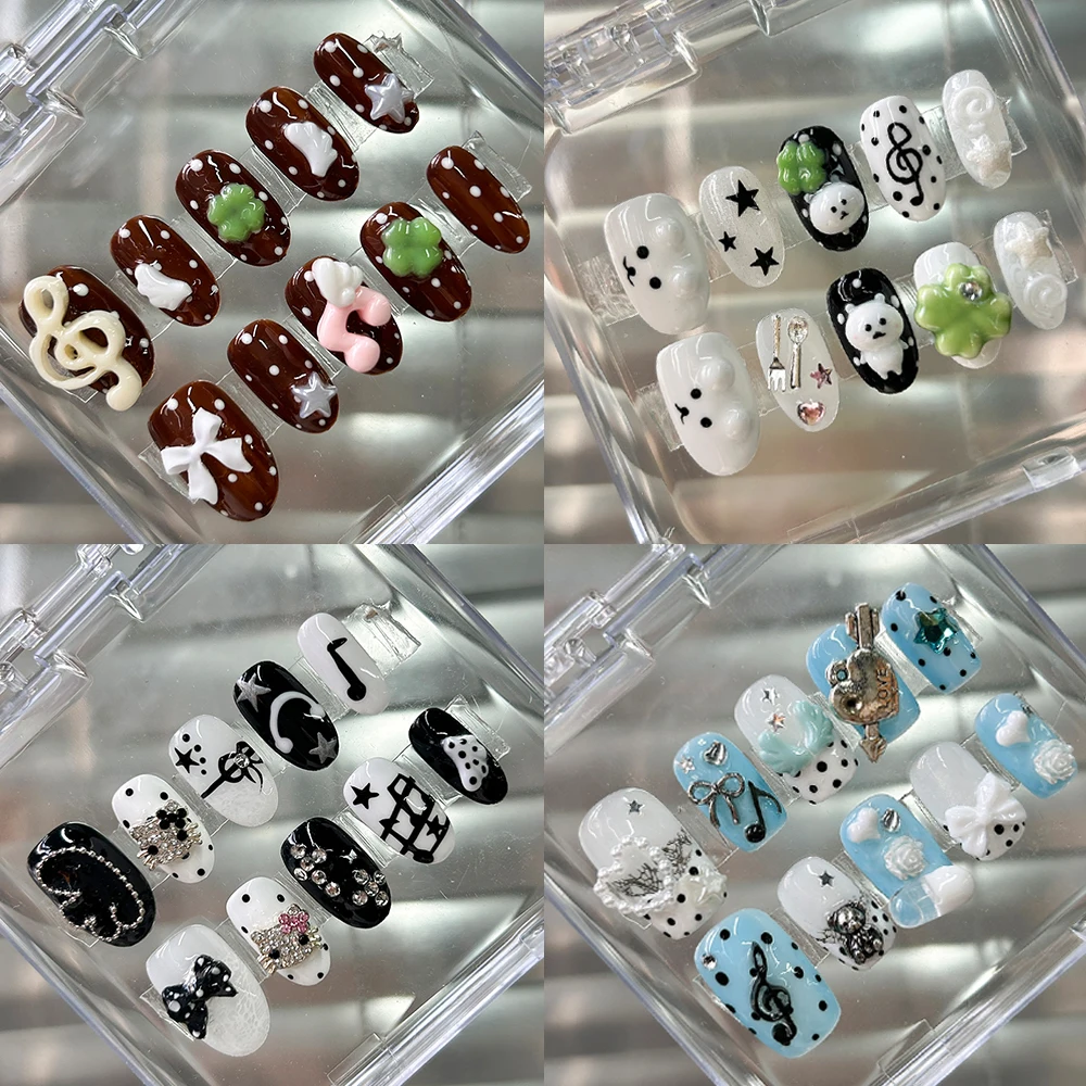 Kawaii Hellokitty Hand-Drawn Music Note Star Bowknot Four-Leaf Clover Handmade Nails Wings Diamond Flowers Press On Nails Gifts
Kawaii Hellokitty Hand-Drawn Music Note Star Bowknot Four-Leaf Clover Handmade Nails Wings Diamond Flowers Press On Nails Gifts