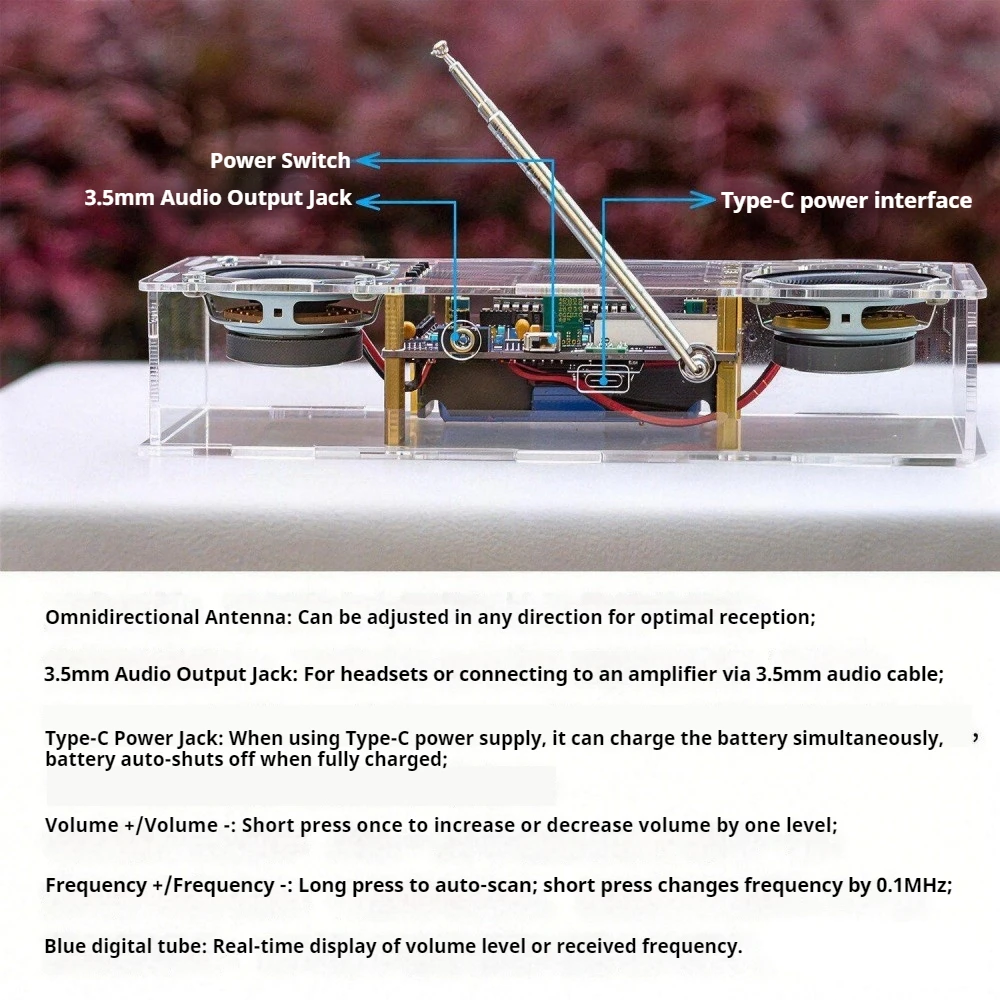 87.5-108MHz FM Stereo Radio Electronic DIY Kit Dual Channel RDA5807M High Sensitivity Type-C Interface Blue LED Digital Display
87.5-108MHz FM Stereo Radio Electronic DIY Kit Dual Channel RDA5807M High Sensitivity Type-C Interface Blue LED Digital Display