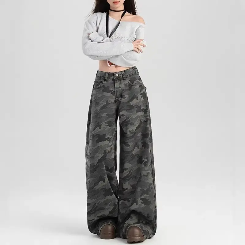 Women's High Waist Wide Leg Camouflage Denim Jeans American Street Style Design Workwear Trousers Fashionable and Stylish
Women's High Waist Wide Leg Camouflage Denim Jeans American Street Style Design Workwear Trousers Fashionable and Stylish