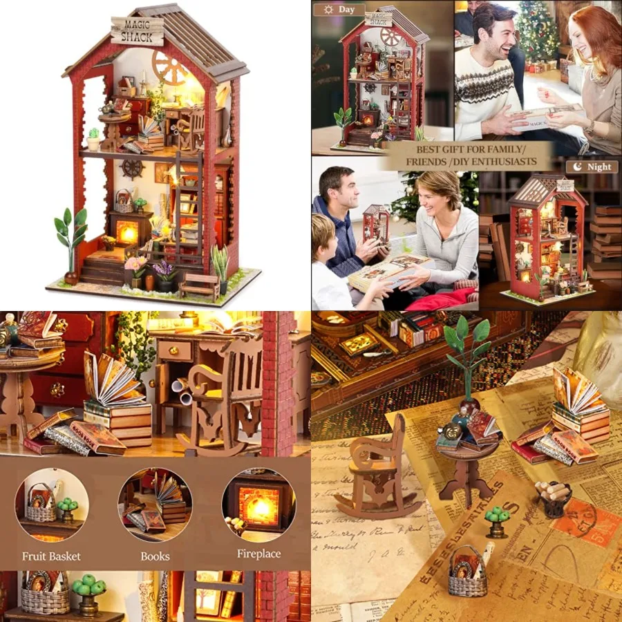 DIY Book Nook Kits for Adults: 3D Wooden Puzzle Bookend Bookshelf Decor with LED Light Miniature House Dollhouse Craft Kit for
DIY Book Nook Kits for Adults: 3D Wooden Puzzle Bookend Bookshelf Decor with LED Light Miniature House Dollhouse Craft Kit for