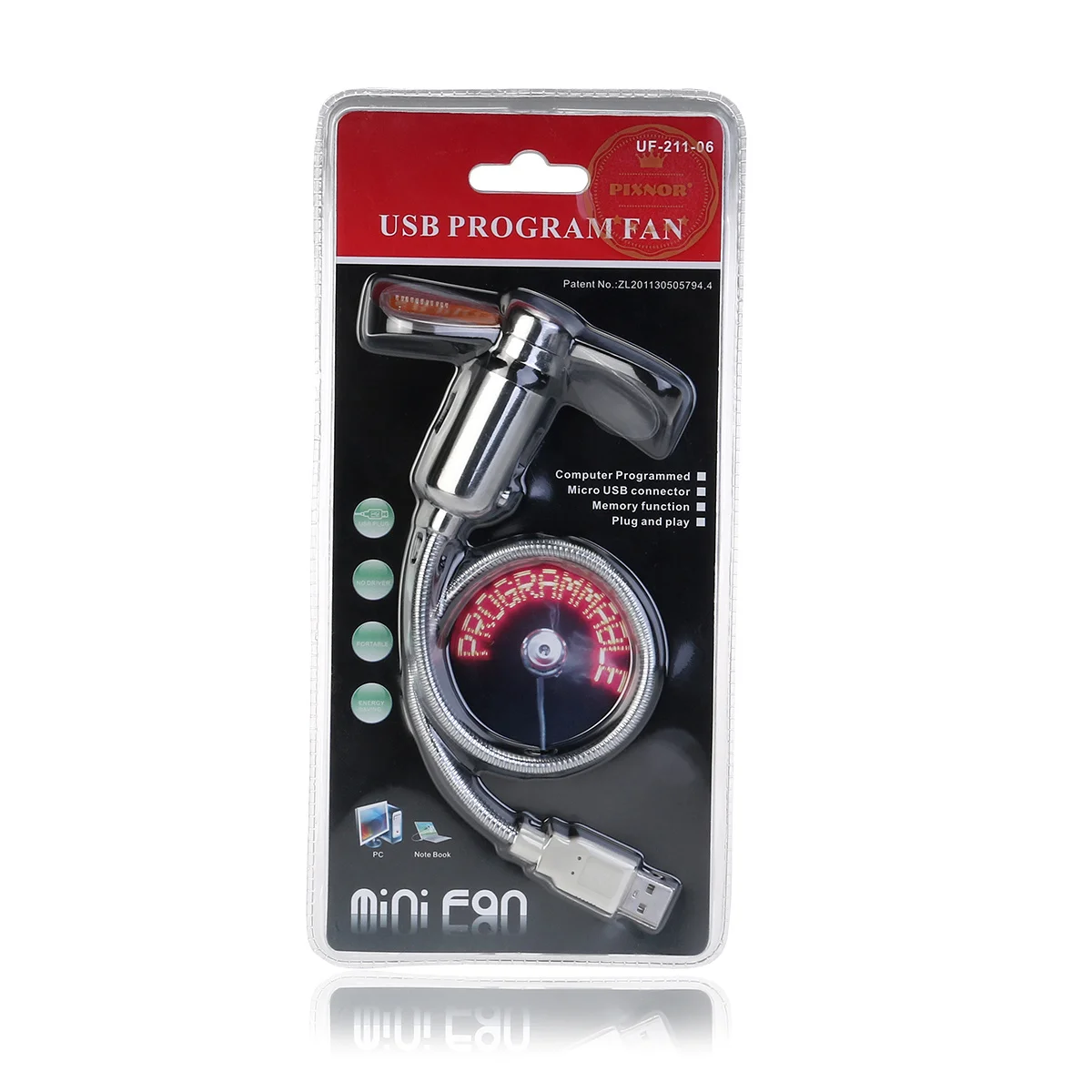 Mini USB LED Fan 41Cm PVC Blades Flexible Metal Neck Programmable Message Display English Numbers Symbols