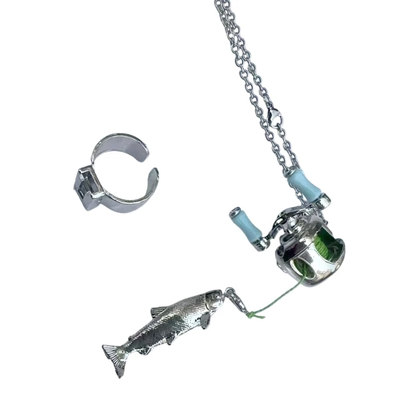 573B Interactive Fishing Reel Jewelry Charm Necklace Ring Set Realistic Rotation Feature Handmade for Special Occasion
573B Interactive Fishing Reel Jewelry Charm Necklace Ring Set Realistic Rotation Feature Handmade for Special Occasion