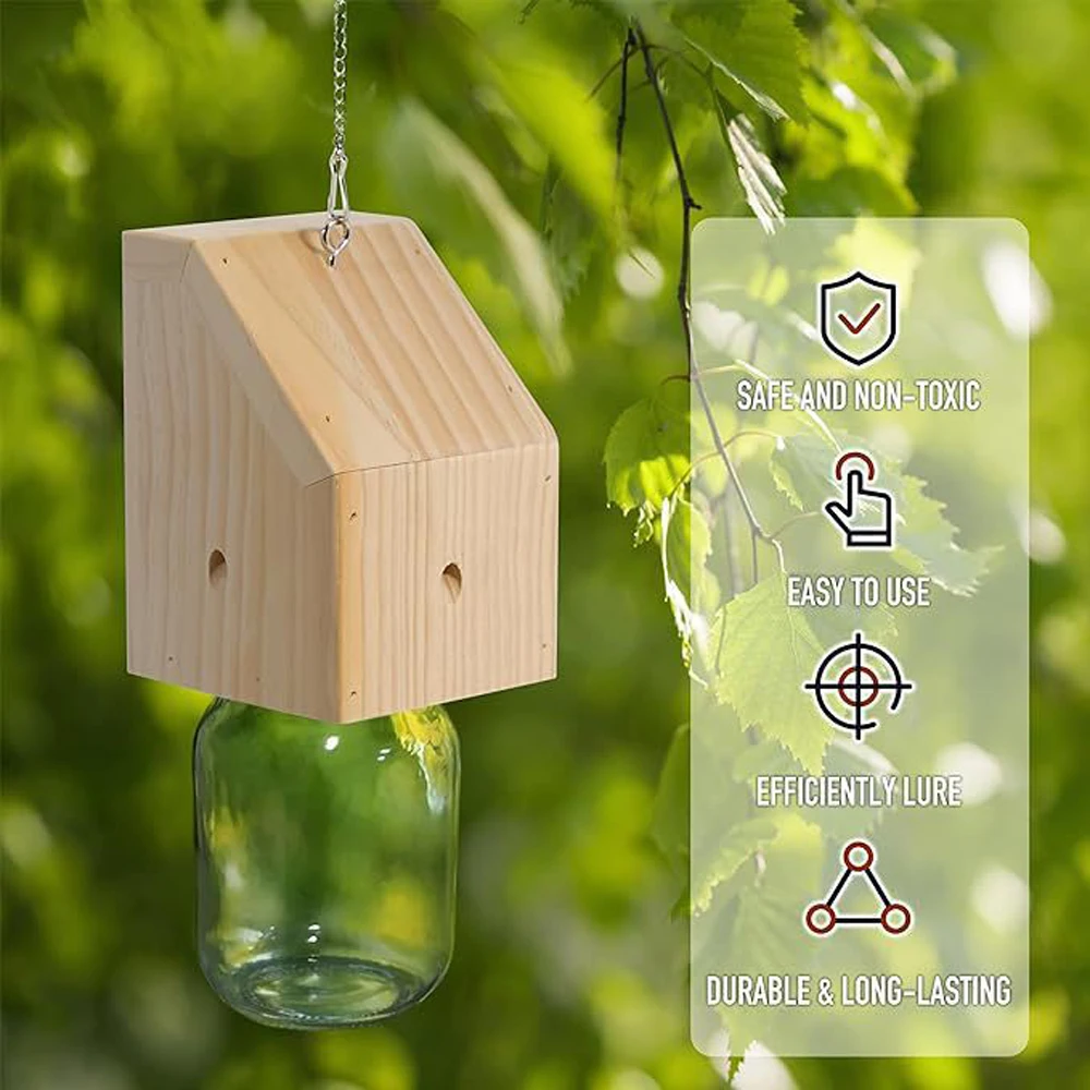 Wood Carpenter Bee Trap for Outside Pentroof Style Nature Hanging Wood Carpenter Bee Traps Plastic Jar Insect Traps 
Wood Carpenter Bee Trap for Outside Pentroof Style Nature Hanging Wood Carpenter Bee Traps Plastic Jar Insect Traps