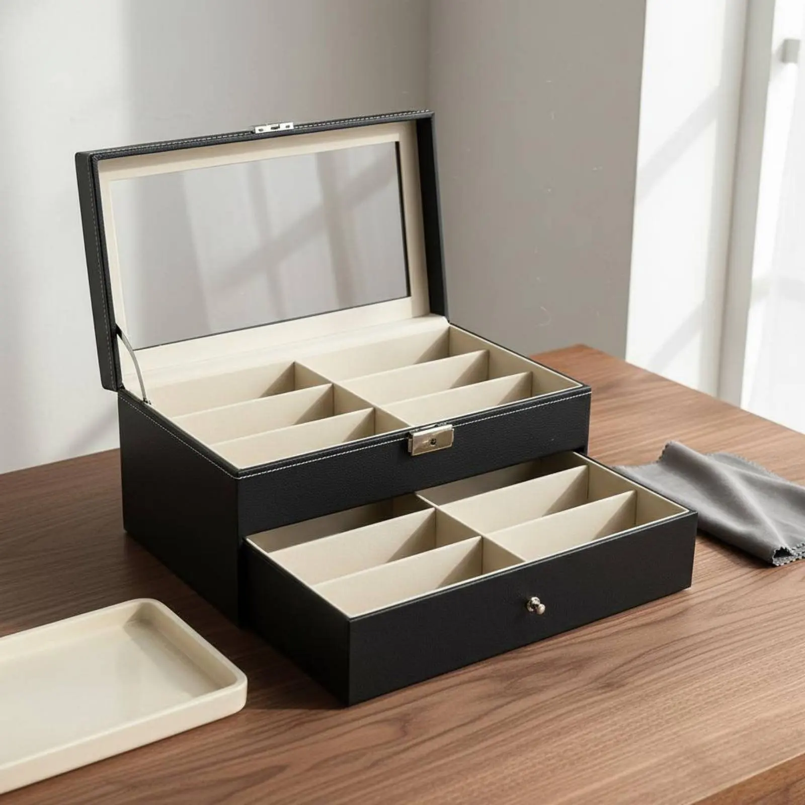 12-Compartment Double Tier Glasses Box Large Capacity Sunglasses Organizer Box Sunglasses Storage Organizer Soft Safeguarding
12-Compartment Double Tier Glasses Box Large Capacity Sunglasses Organizer Box Sunglasses Storage Organizer Soft Safeguarding