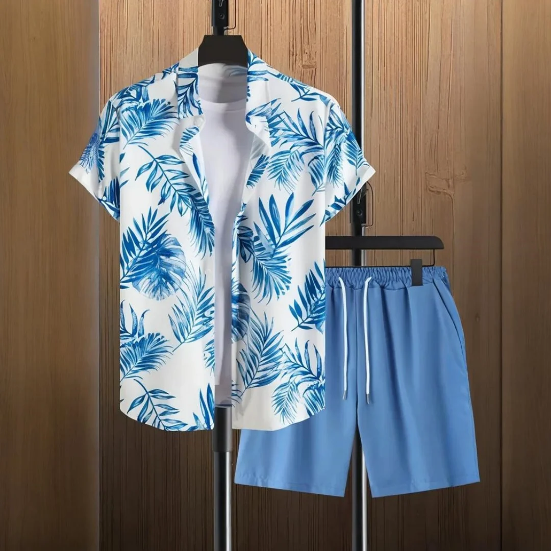 Мужская рубашка на пуговицах с короткими рукавами и цветочным принтом, модные шорты из двух предметов, летняя уличная пляжная одежда, мужская одежда больших размеров
Мужская рубашка на пуговицах с короткими рукавами и цветочным принтом, модные шорты из двух предметов, летняя уличная пляжная одежда, мужская одежда больших размеров