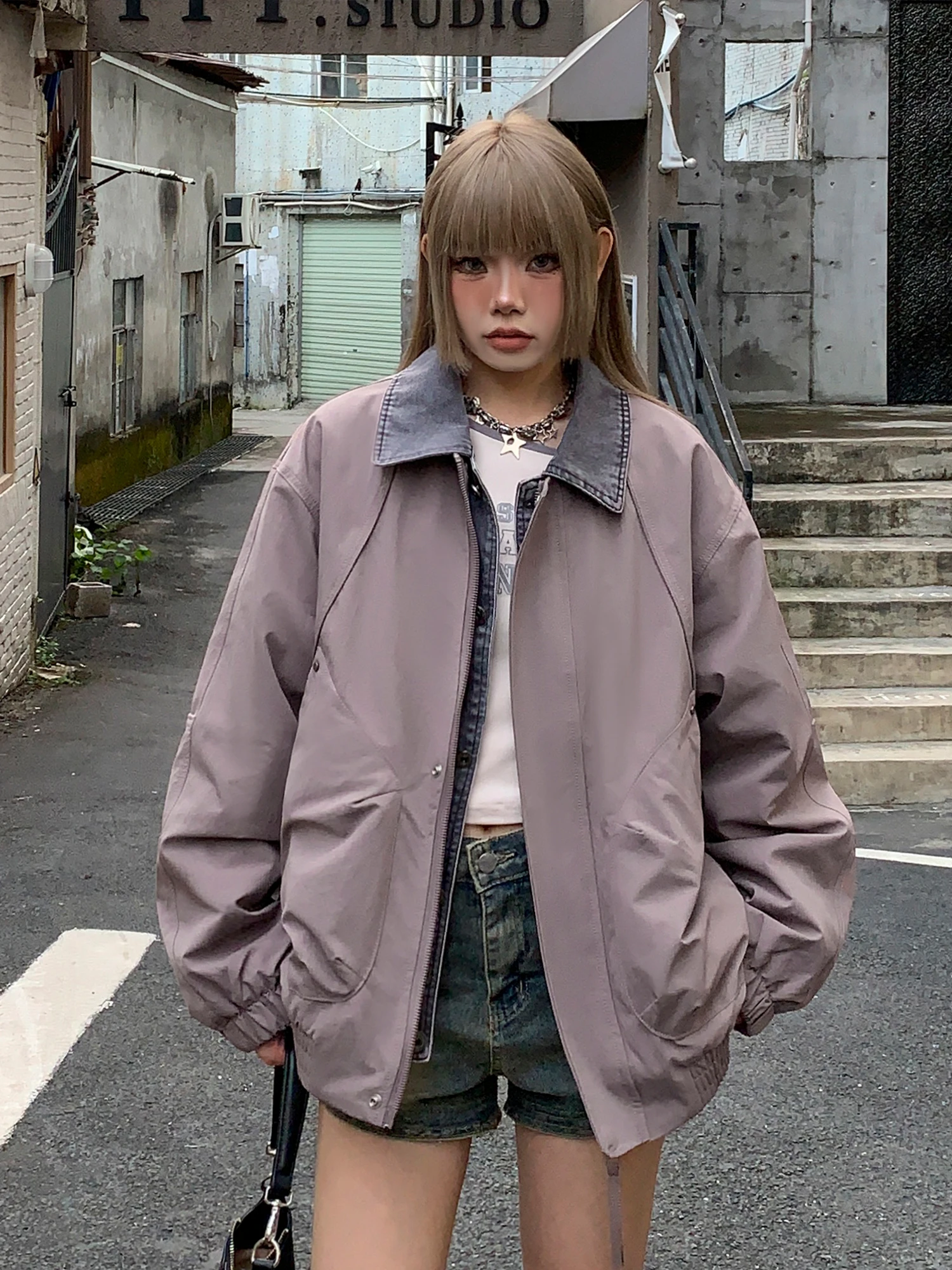 Cool Girl Splice Fake Two-Piece Jaet Design Slimming Casual Loose Baseball Sle Zipper Closure Long Sve Women's Coat
Cool Girl Splice Fake Two-Piece Jaet Design Slimming Casual Loose Baseball Sle Zipper Closure Long Sve Women's Coat