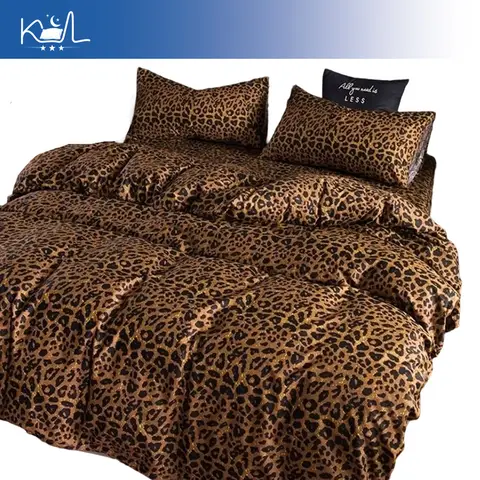 Black Leopard Print 4 Piece Bedding Set, Polycotton Duvet Cover Sheet with Pillowcases, Soft Home Textile for 1.5/1.8/2.0m Bed